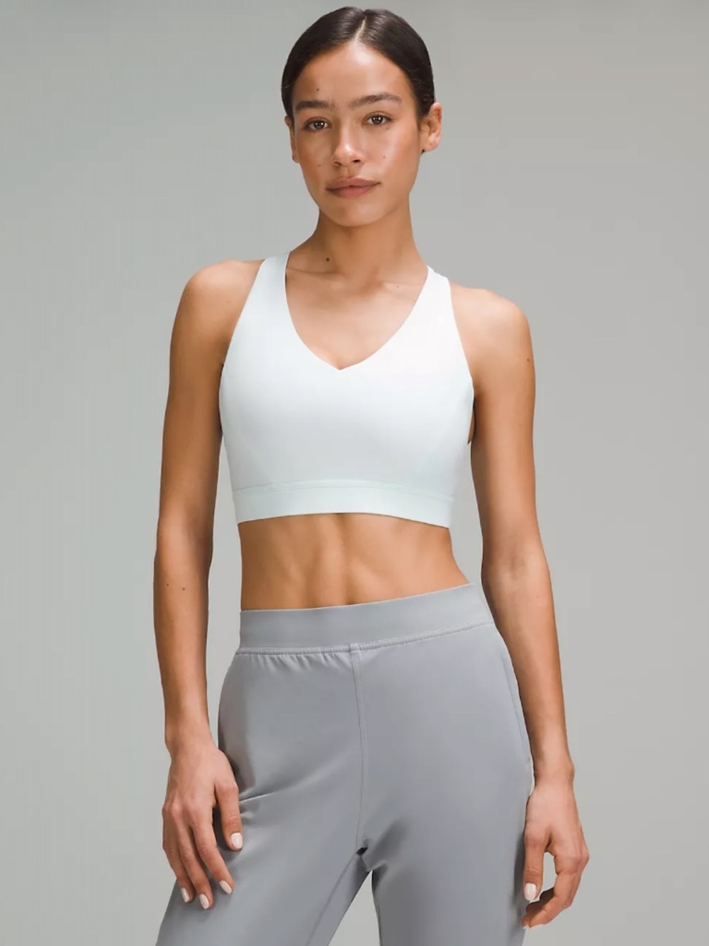 Lululemon Envital Sport Bra v-neck medium support Sheer Blue sz 10 Bralette